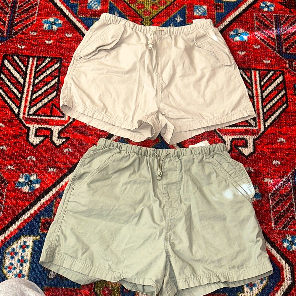 Beige and Green Cargo Shorts